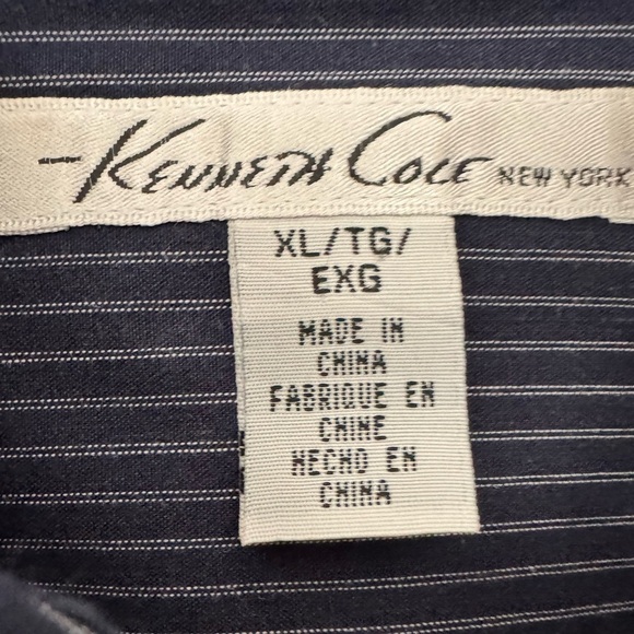 Kenneth Cole New York Navy Striped Button Down Long Sleeve Shirt Size XL - Picture 5 of 7